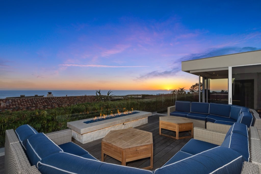 Monarch Bay modern: Fire lounge at sunset
